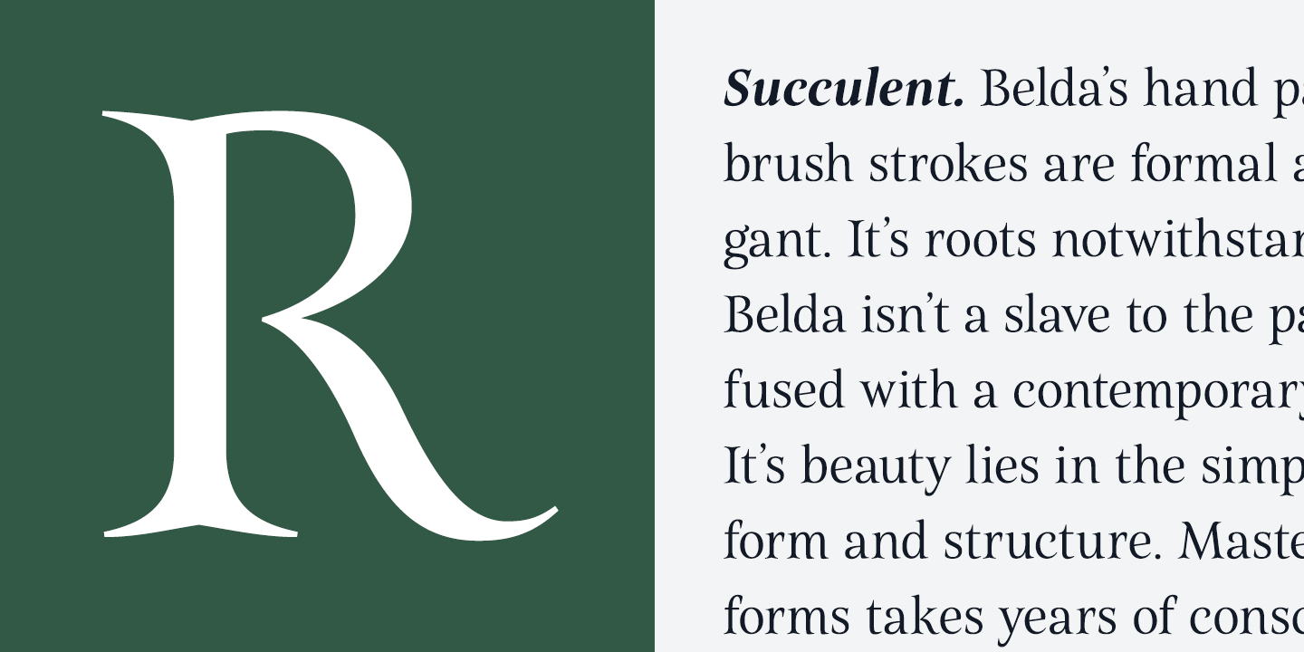 Card displaying Belda typeface in various styles