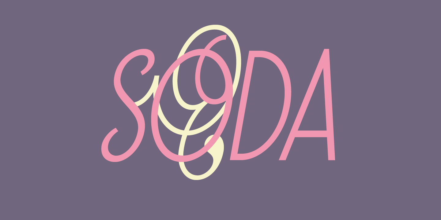 Card displaying Soda Script typeface in various styles
