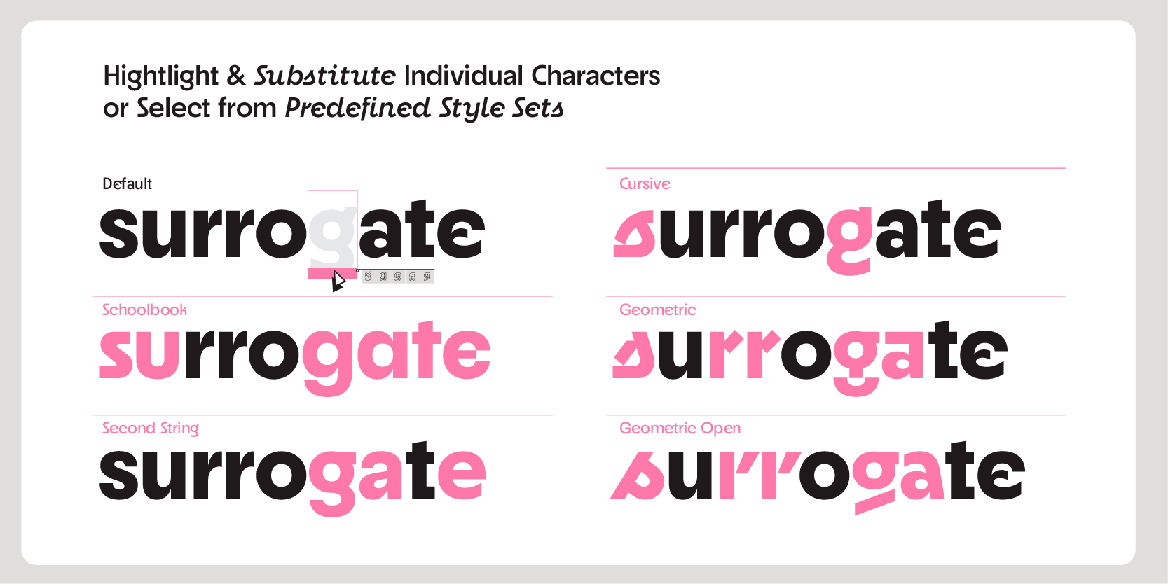 Card displaying Neighbor typeface in various styles