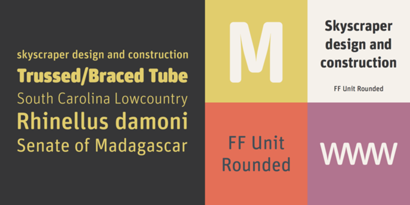 Card displaying FF Unit Rounded typeface in various styles