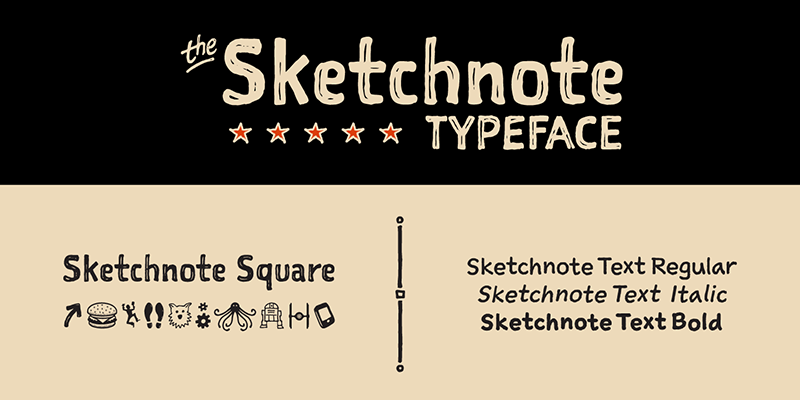 Card displaying Sketchnote typeface in various styles