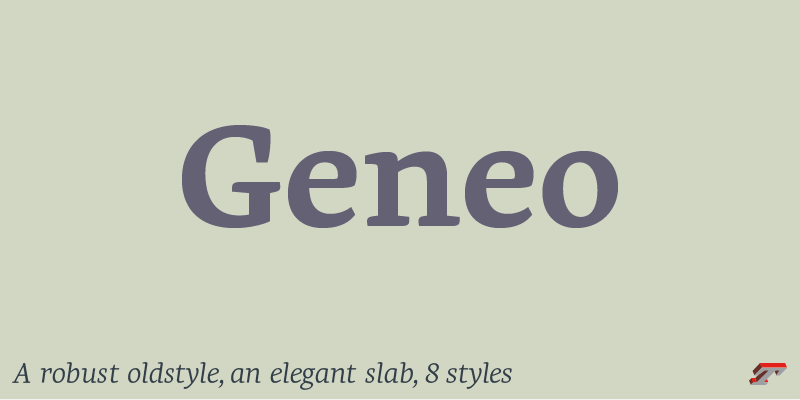 Card displaying Geneo typeface in various styles