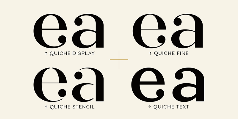 Card displaying Quiche Stencil typeface in various styles