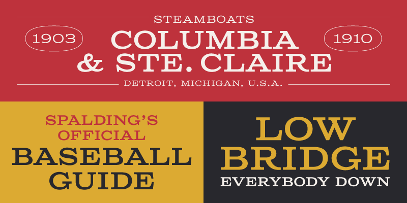 Card displaying Columbia Titling typeface in various styles