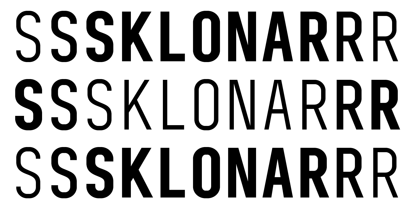 Card displaying BC Sklonar typeface in various styles