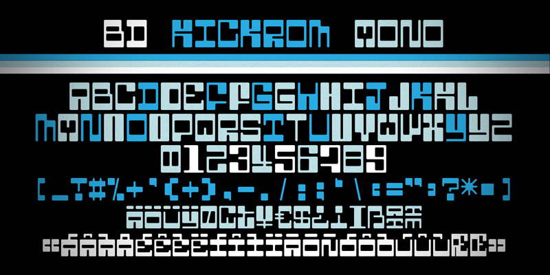 Card displaying BD Kickrom Mono typeface in various styles