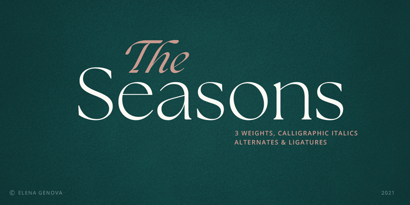 Card displaying The Seasons typeface in various styles