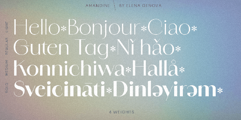 Card displaying Amandine typeface in various styles