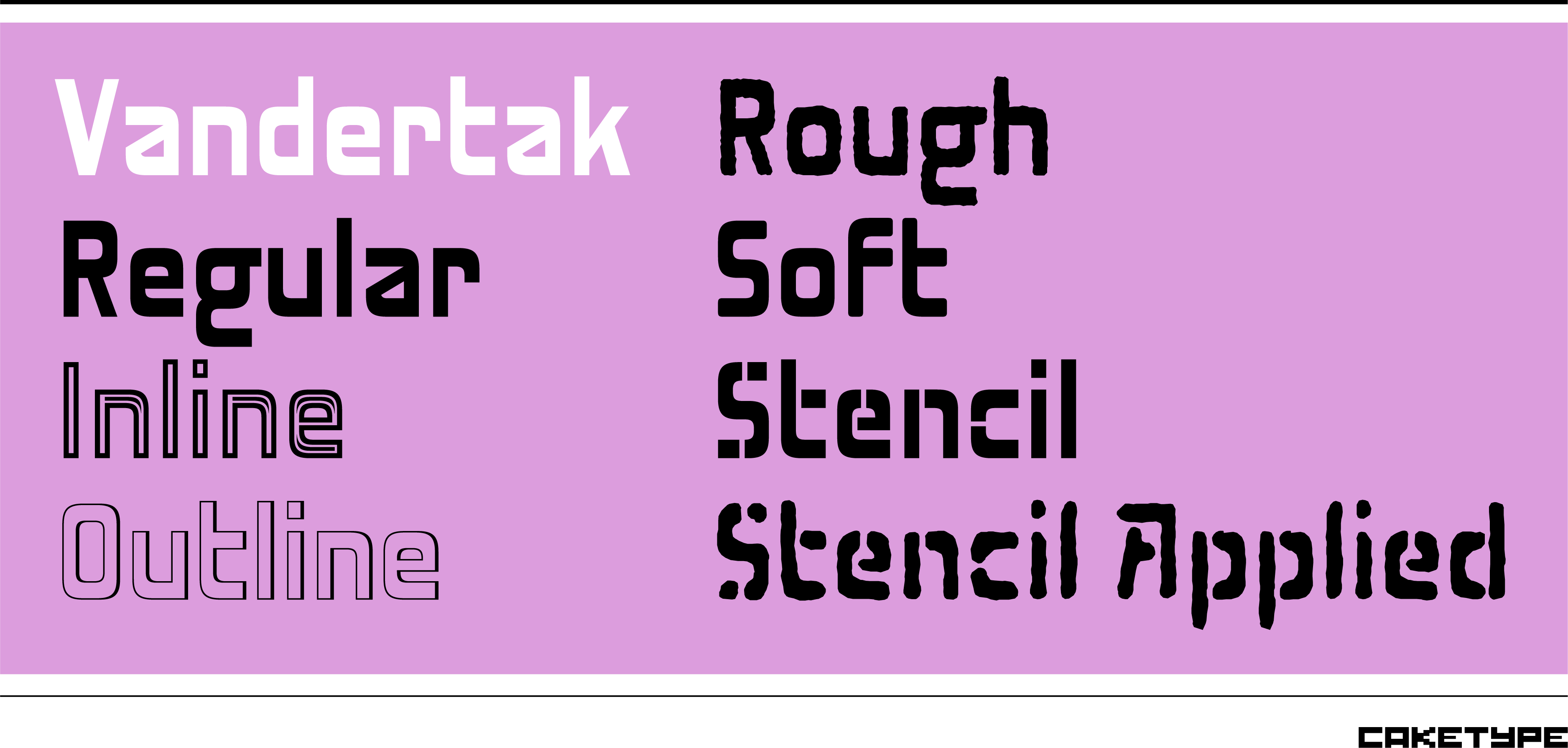 Card displaying Vandertak typeface in various styles