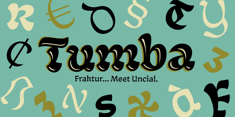 Card displaying Tumba typeface in various styles
