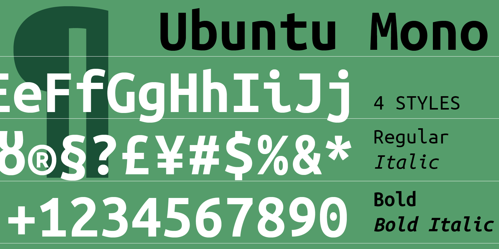 Card displaying Ubuntu Mono typeface in various styles