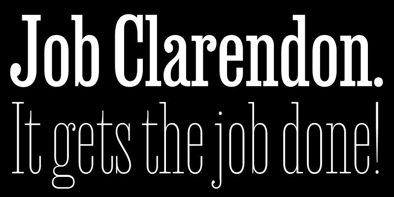 Card displaying Job Clarendon typeface in various styles