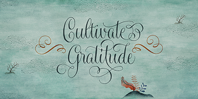 Card displaying Gratitude Script typeface in various styles