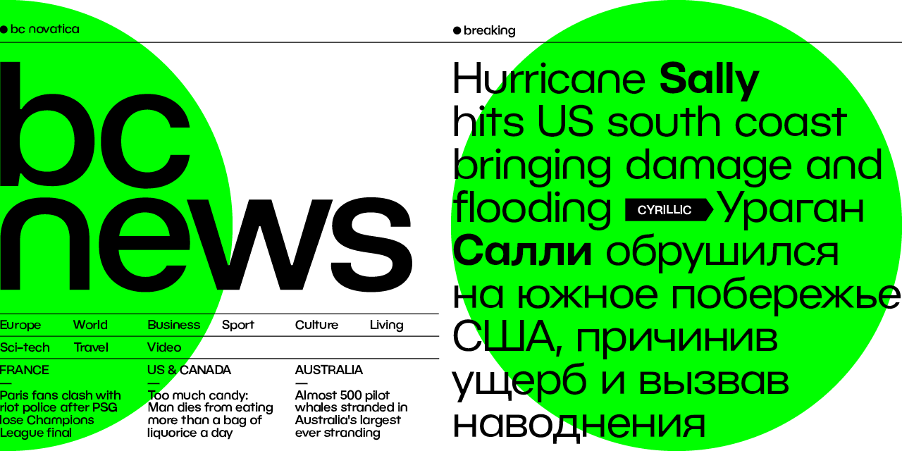 Card displaying BC Novatica typeface in various styles