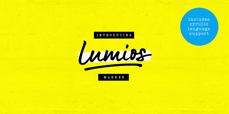 Card displaying Lumios Marker typeface in various styles