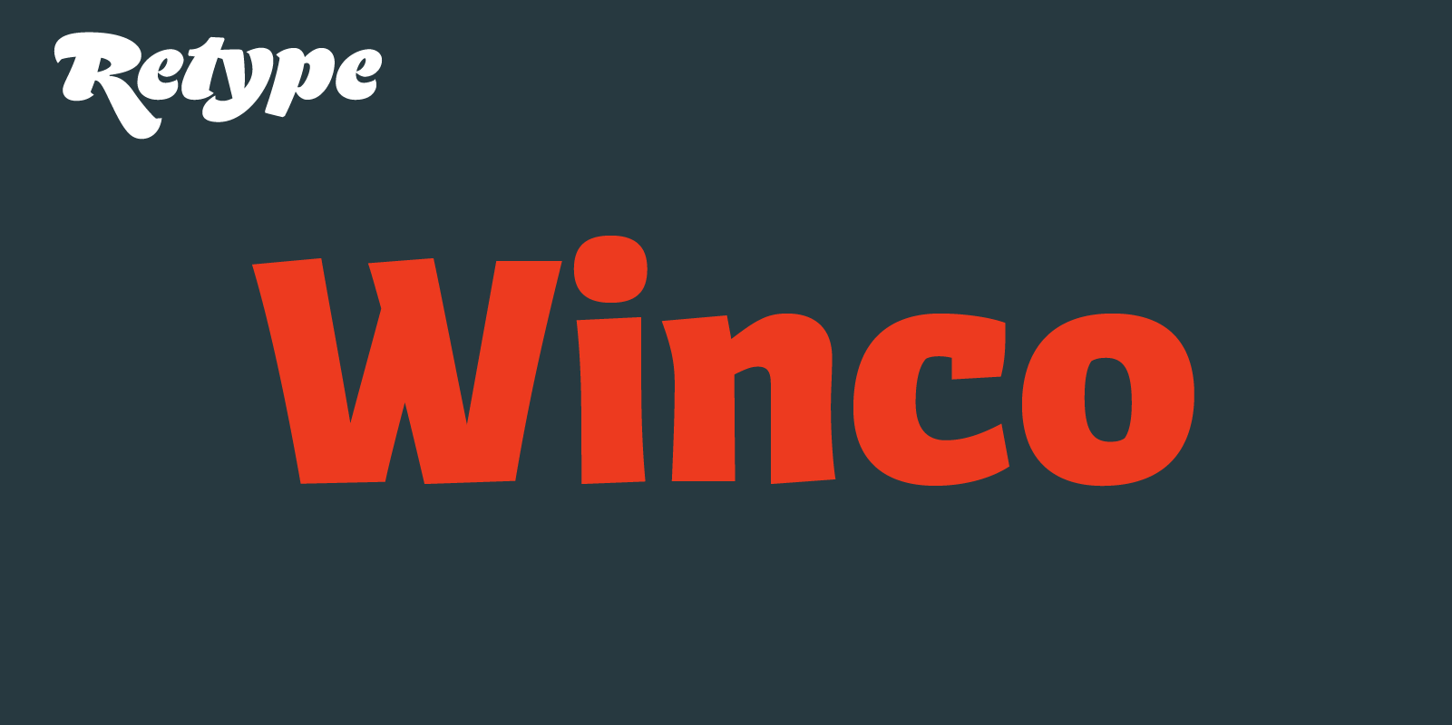 Card displaying Winco typeface in various styles