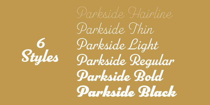 Card displaying Parkside typeface in various styles