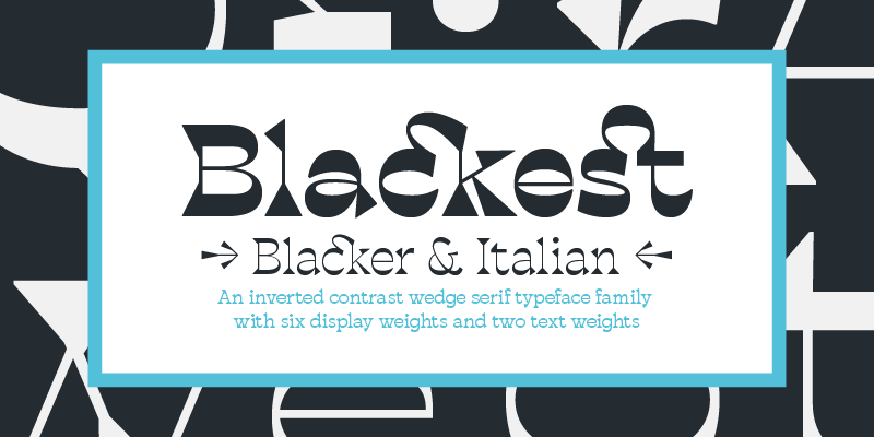 Card displaying Blackest typeface in various styles