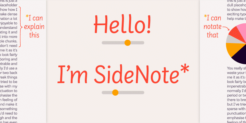 Card displaying SideNote Variable typeface in various styles
