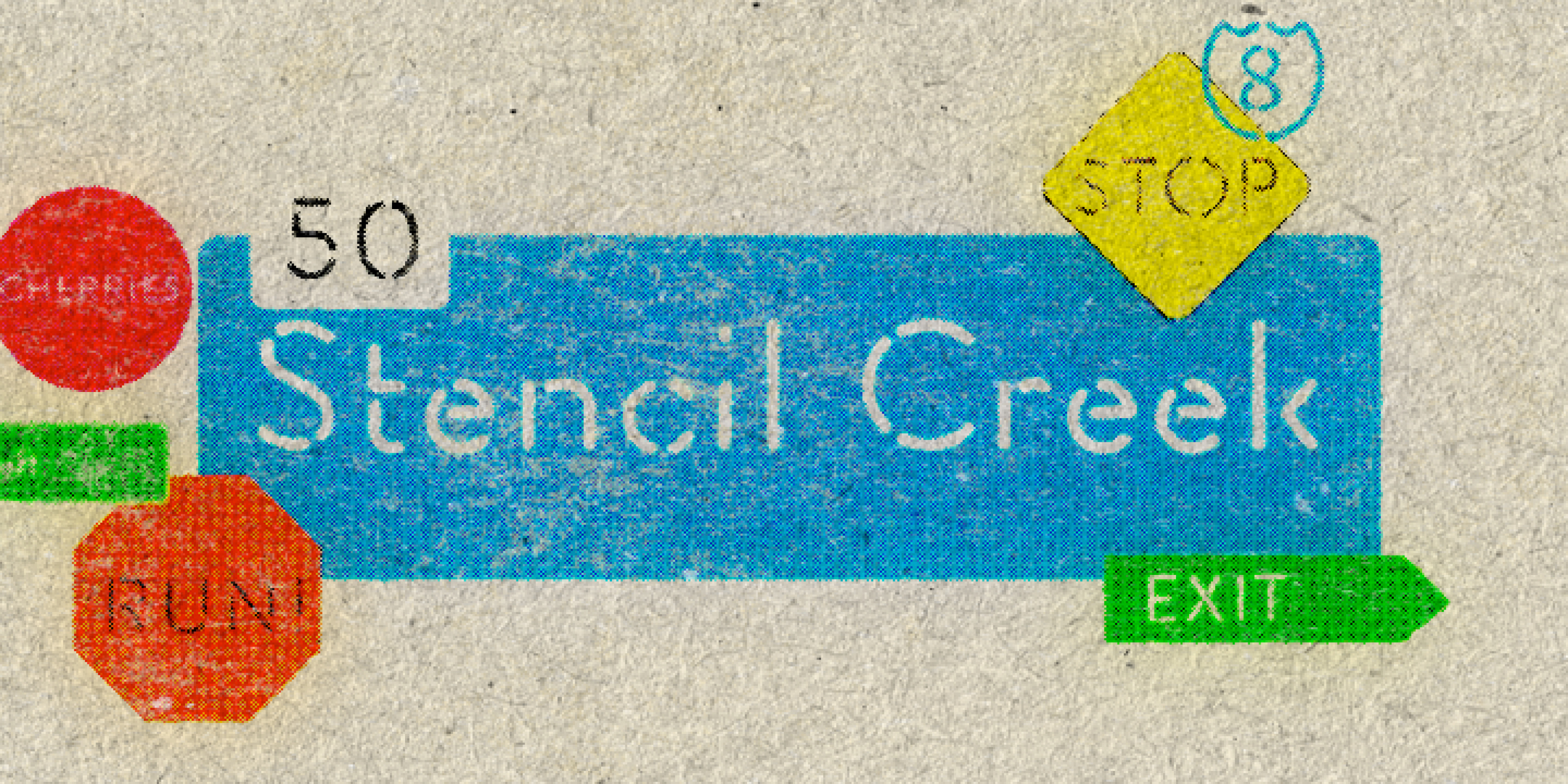 Card displaying Stencil Creek typeface in various styles
