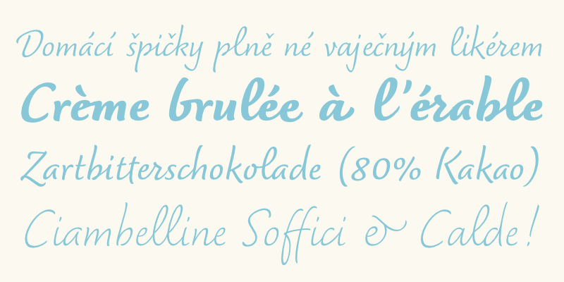 Card displaying Dolce typeface in various styles