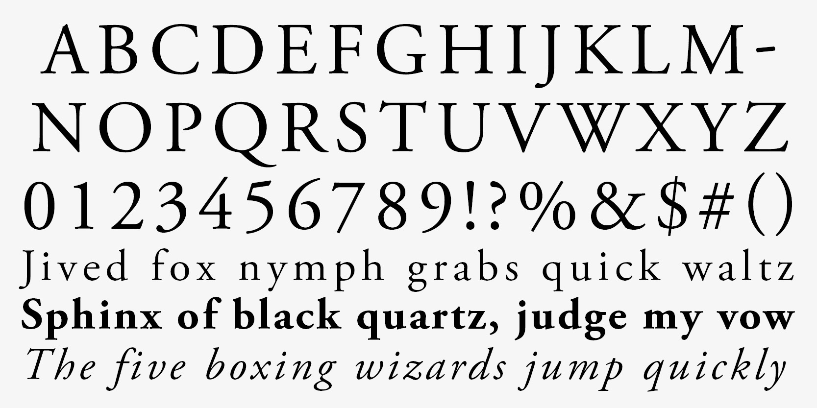 Card displaying Adobe Garamond typeface in various styles