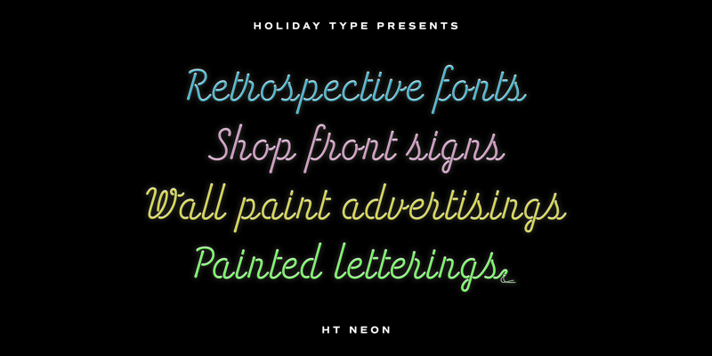 Card displaying HT Neon typeface in various styles