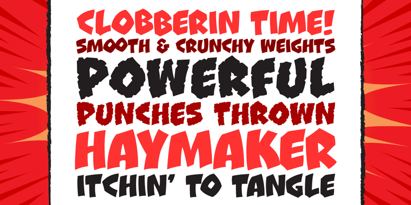 Card displaying CC Clobberin Time typeface in various styles