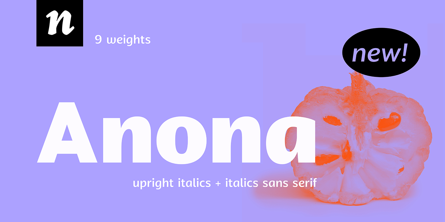 Card displaying Anona typeface in various styles