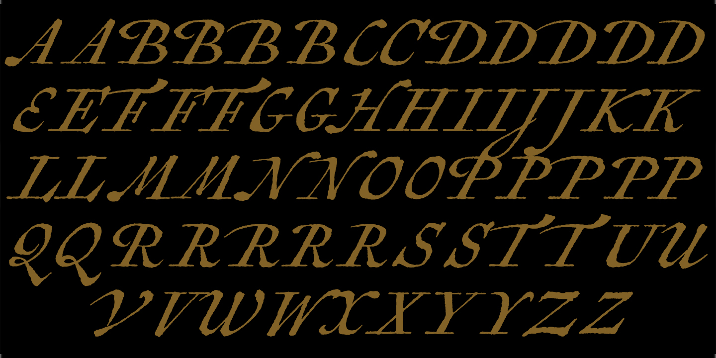 Card displaying Antiquarian Scribe typeface in various styles