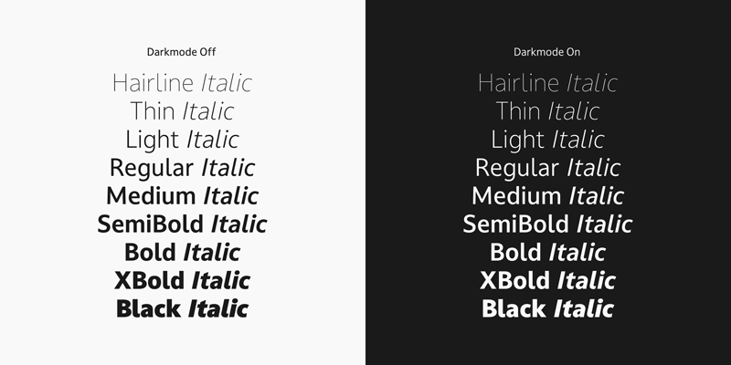 Card displaying Darkmode CC typeface in various styles