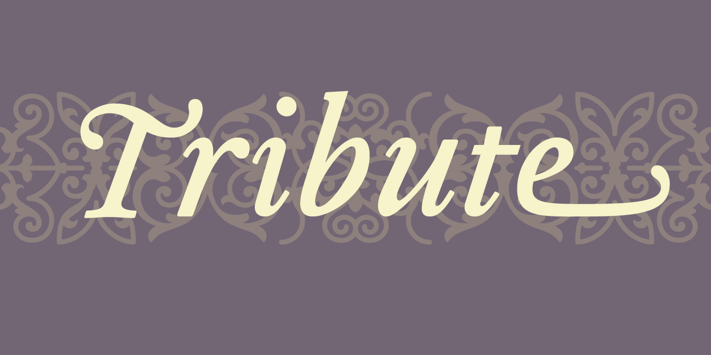 Card displaying Tribute typeface in various styles