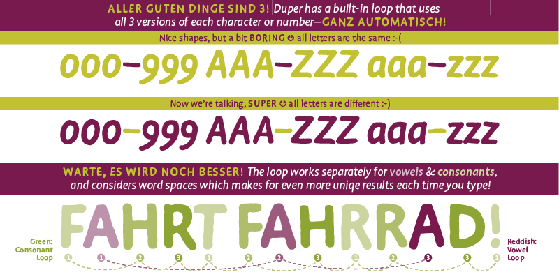 Card displaying Duper typeface in various styles