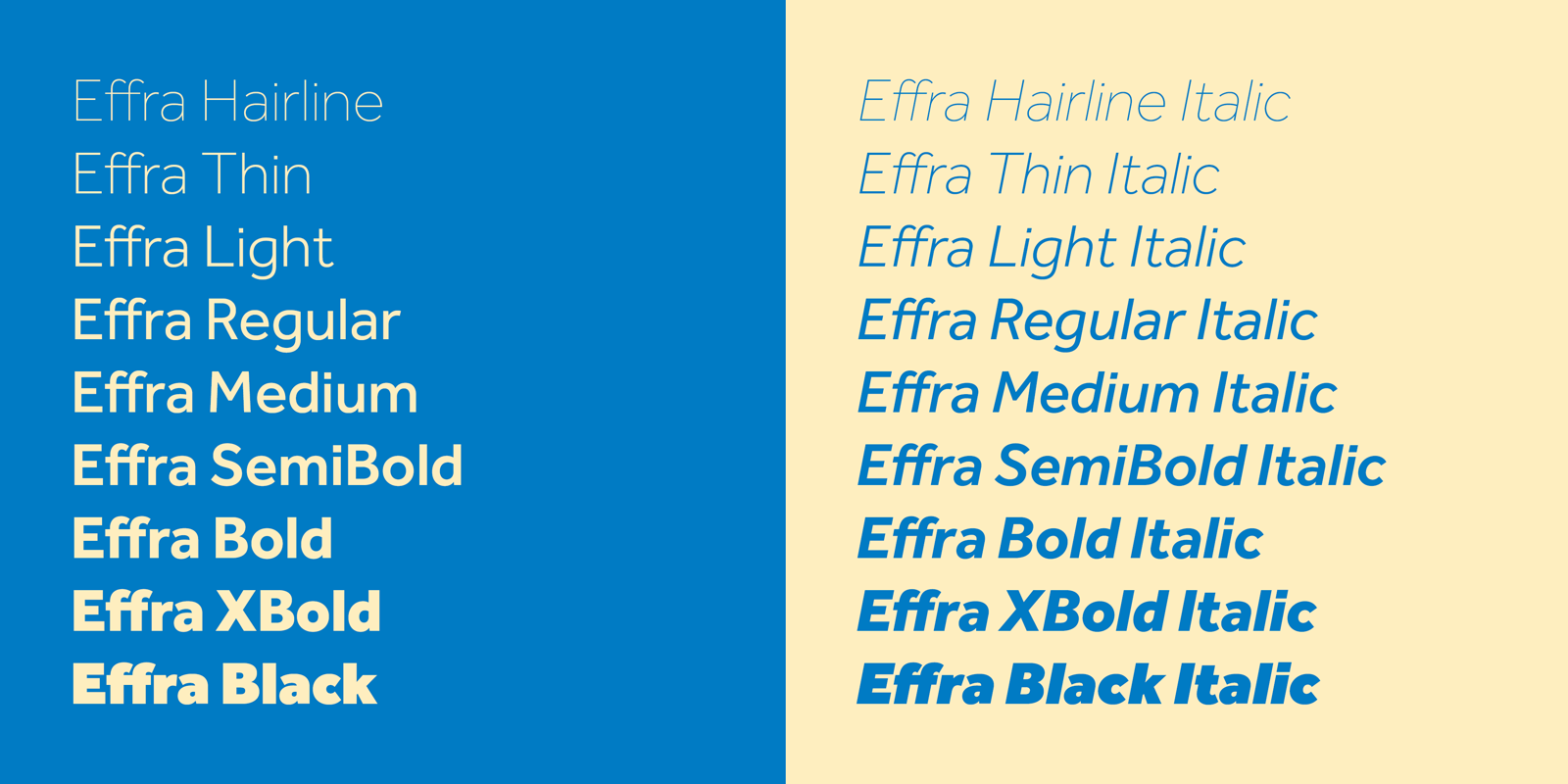 Card displaying Effra CC typeface in various styles