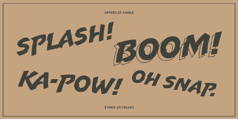 Card displaying Uppercut Angle typeface in various styles