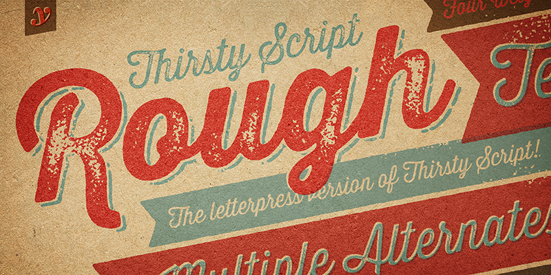 Card displaying Thirsty Rough typeface in various styles
