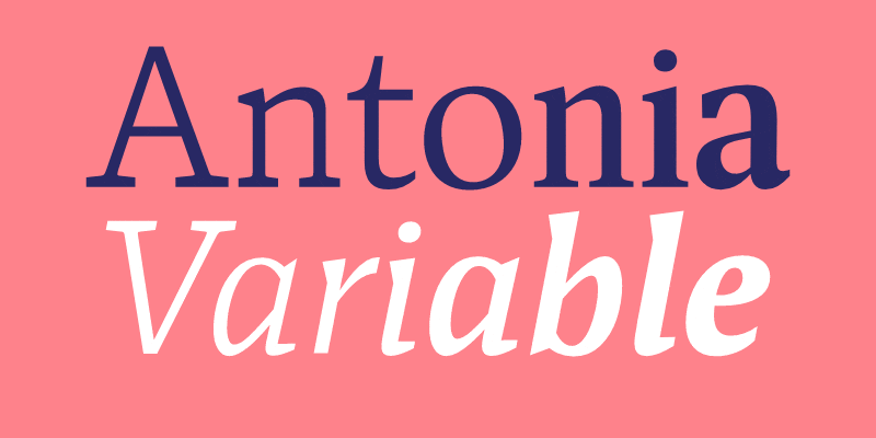 Card displaying Antonia Variable typeface in various styles