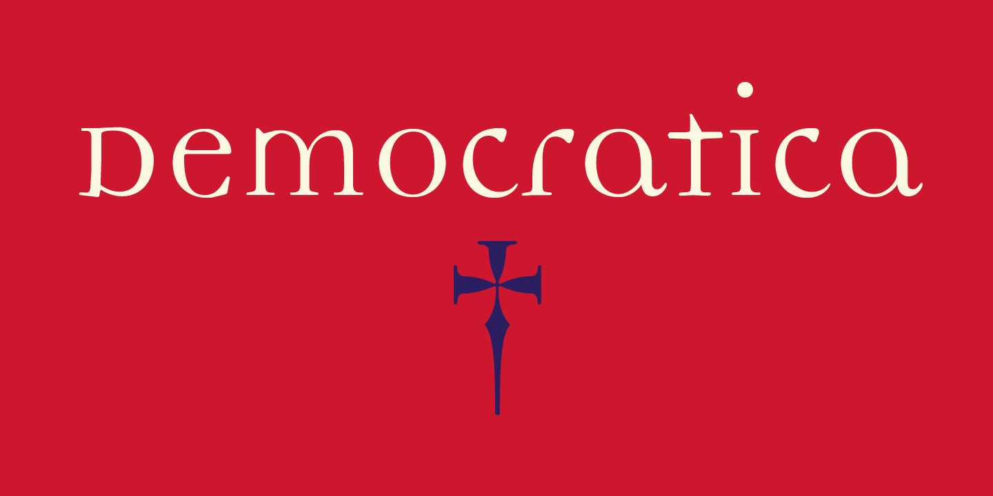Card displaying Democratica typeface in various styles