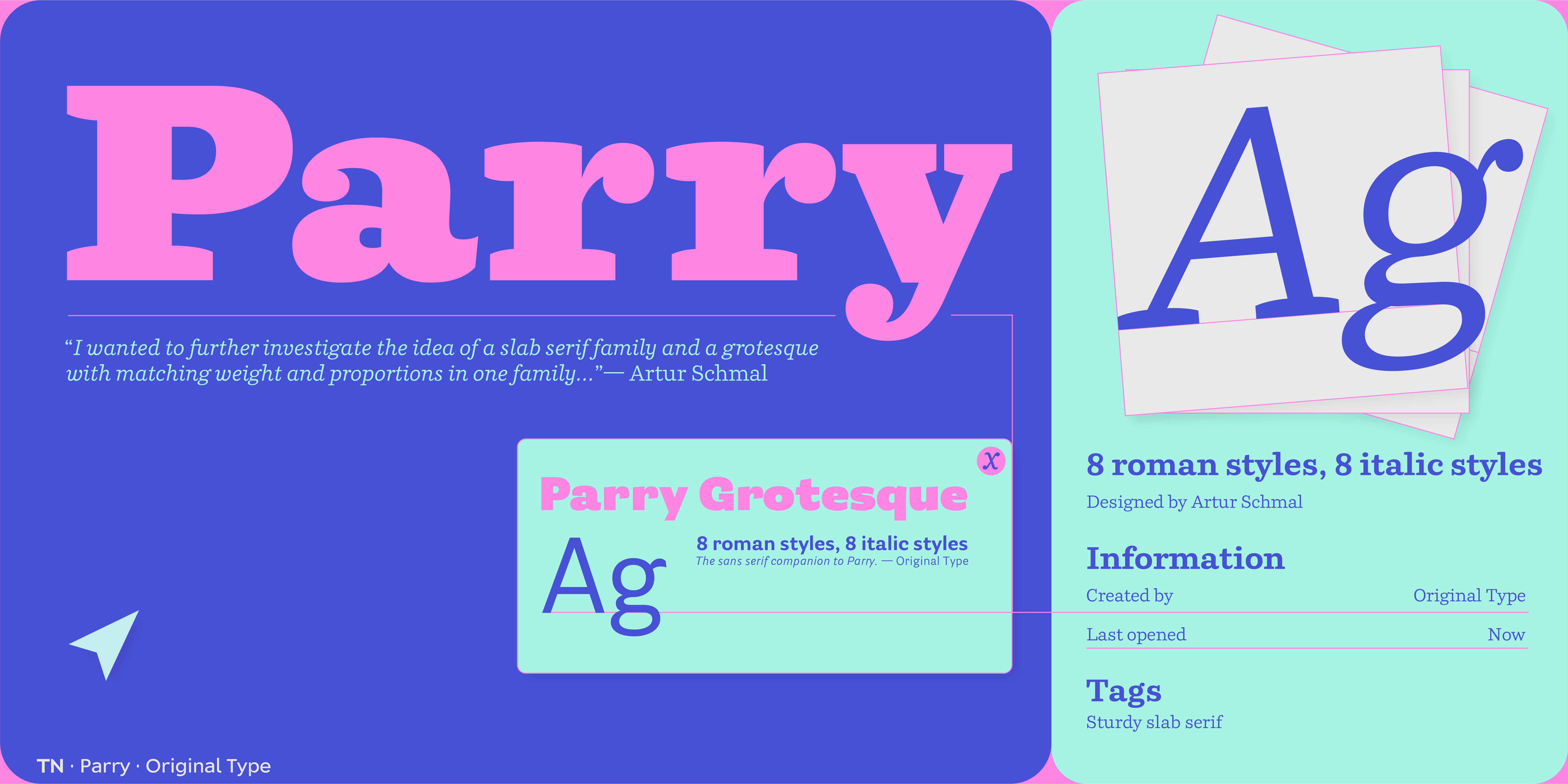 Card displaying Parry typeface in various styles