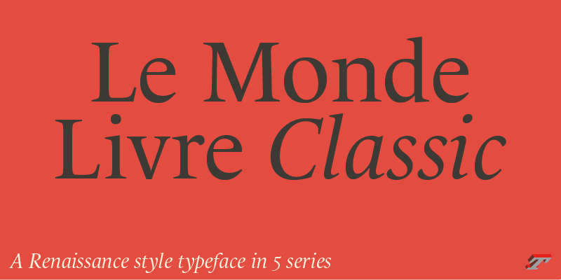 Card displaying Le Monde Livre Classic typeface in various styles