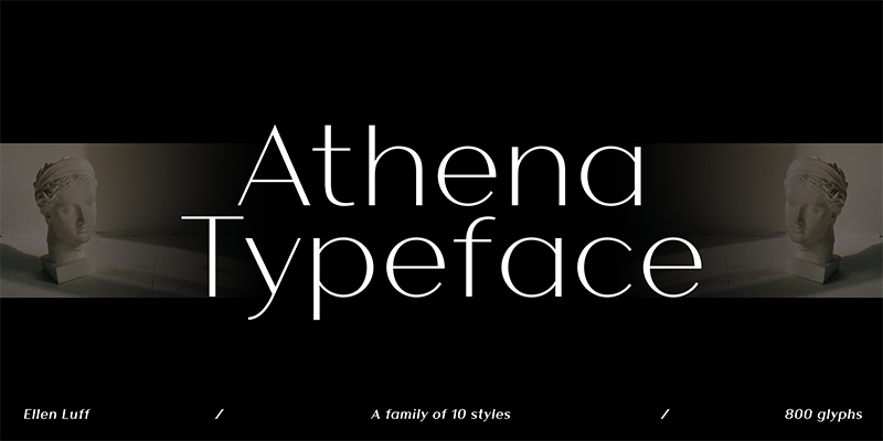 Card displaying Athena typeface in various styles