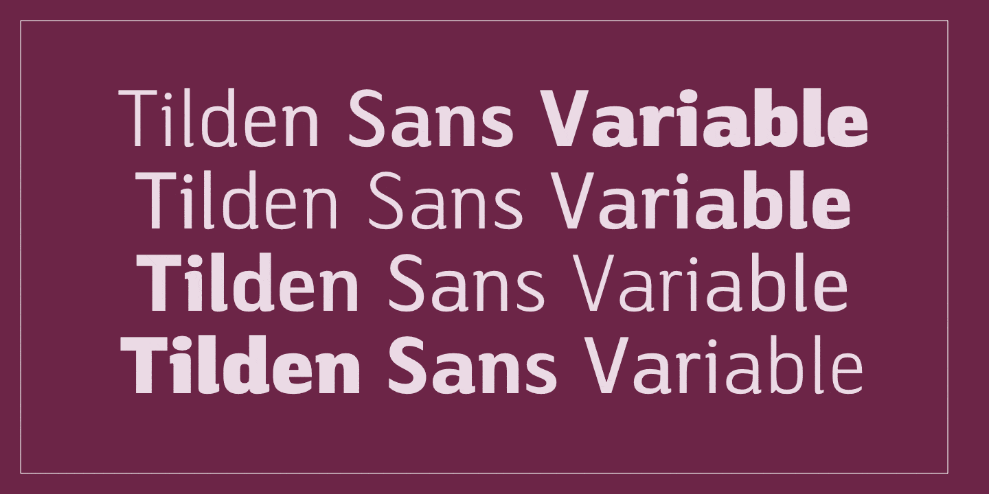 Card displaying Tilden Sans Variable typeface in various styles