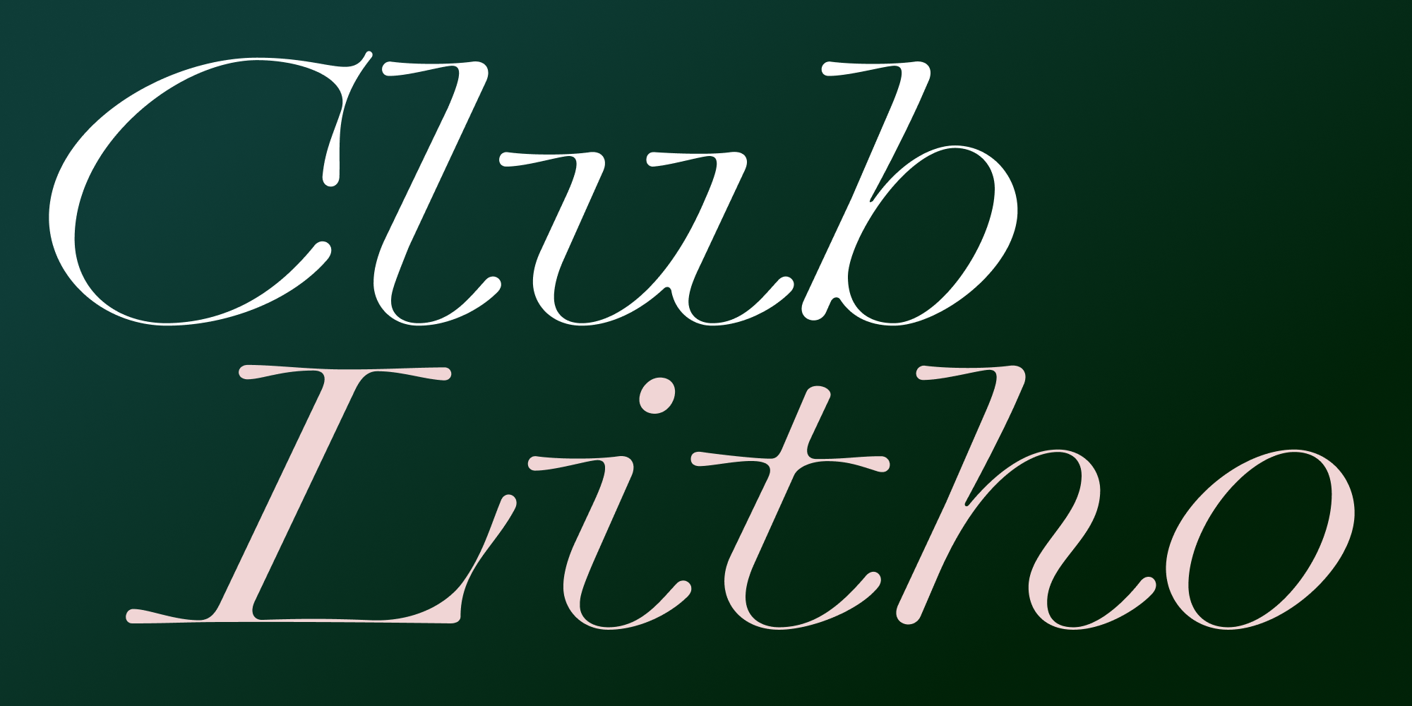 Card displaying Club Lithographer typeface in various styles