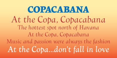 Card displaying Copacabana typeface in various styles