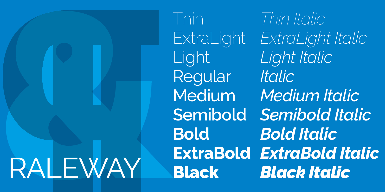 Card displaying Raleway typeface in various styles