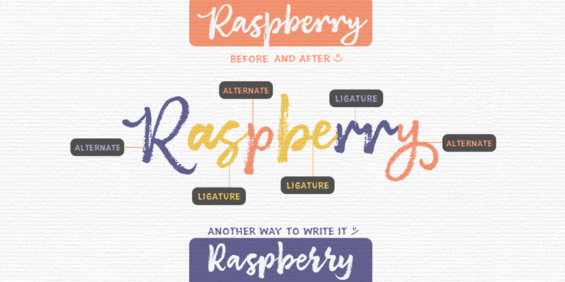 Card displaying Brushberry typeface in various styles
