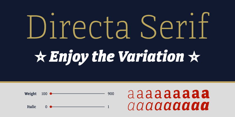 Card displaying Directa Serif Variable typeface in various styles