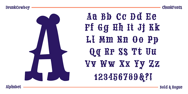 Card displaying Drunk Cowboy typeface in various styles