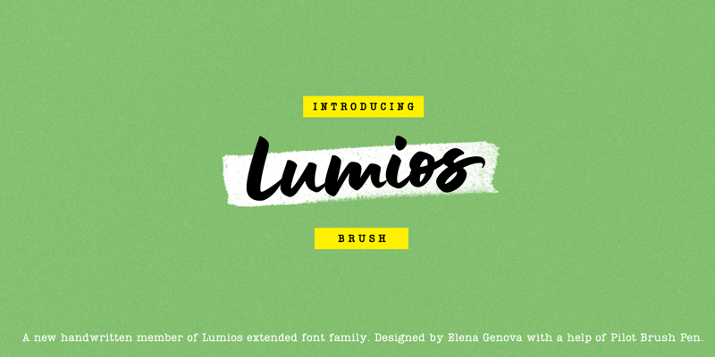 Card displaying Lumios Brush typeface in various styles