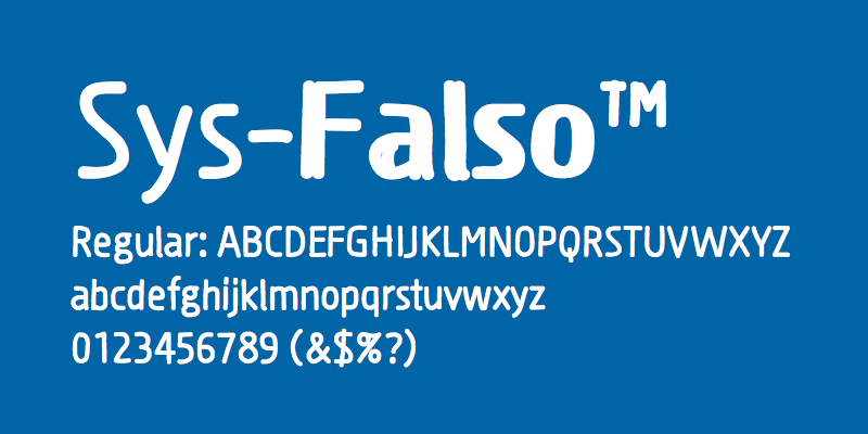 Card displaying SysFalso typeface in various styles